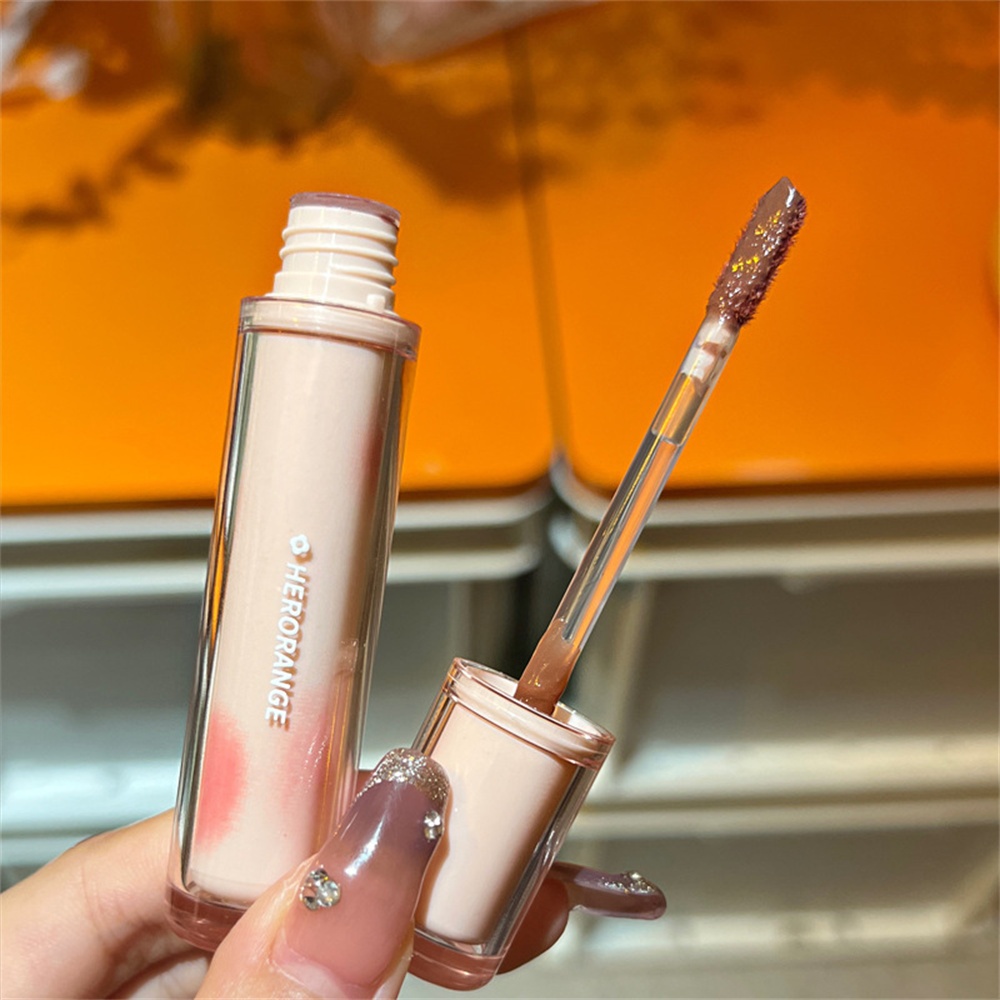 HERORANGE Trà Đá Trái Cây Tráng Gương Son Bóng Lâu Trôi Không Dễ Phai Trong Suốt Ống Tròn Thủy Tinh Son Bóng Dành Cho Nữ ღ COD Trang Điểm Lấp Lánh