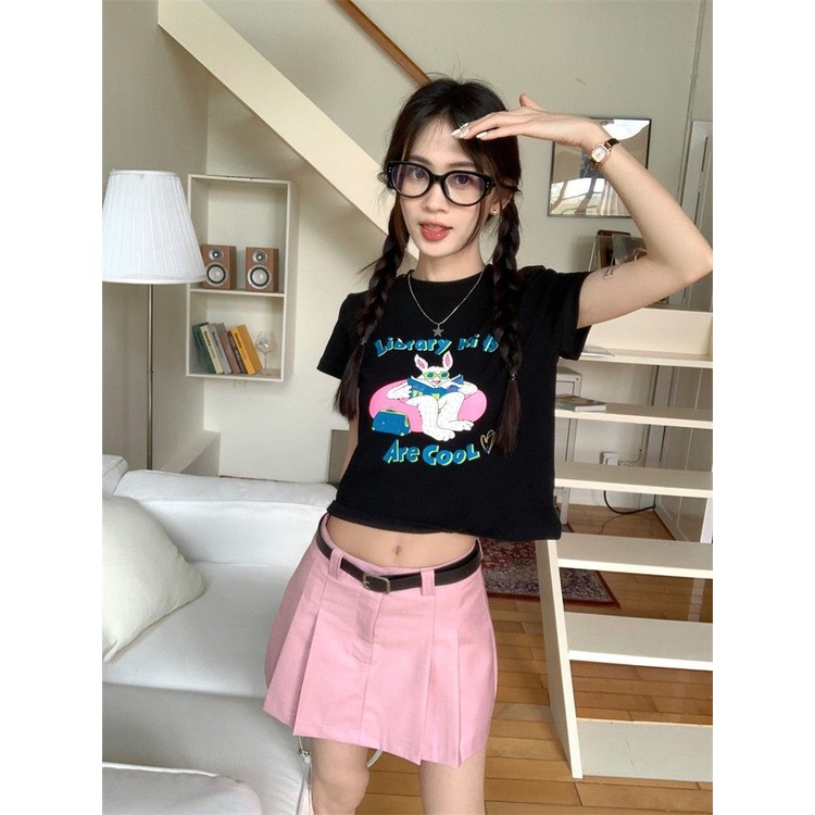 Áo baby tee Thun croptop nữ Tay Ngắn Dáng Ôm In Họa Tiết Hoạt Hình Thời Trang Mùa Hè Xinh Xắn Cho Nữ