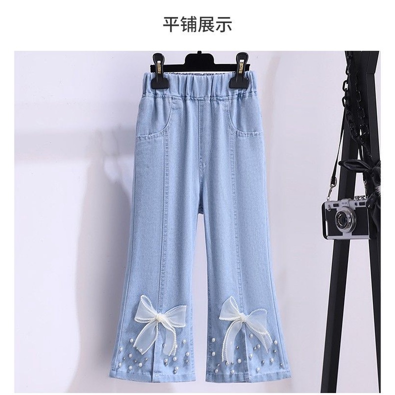 Quần Jean Ống Loe Xẻ Tà Dáng Rộng Thời Trang Mùa Hè Cho Bé Gái 4S4I