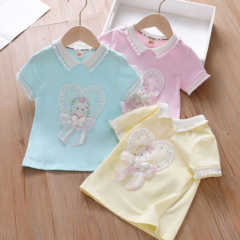 Hàng Có Sẵn Áo Thun Cotton Nguyên Chất Tay Ngắn In Hình Thỏ Hoạt Hình Thời Trang Mùa Hè 2023 Thấm Hút Mồ Hôi Dành Cho Bé Gái