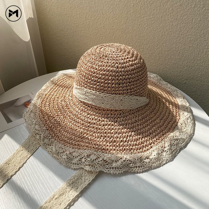 Mũ Cói Mỏng Chống Gió Thoáng Khí Có Dây Cột Phiên Bản Mới Năm 2023 Cho Nữ