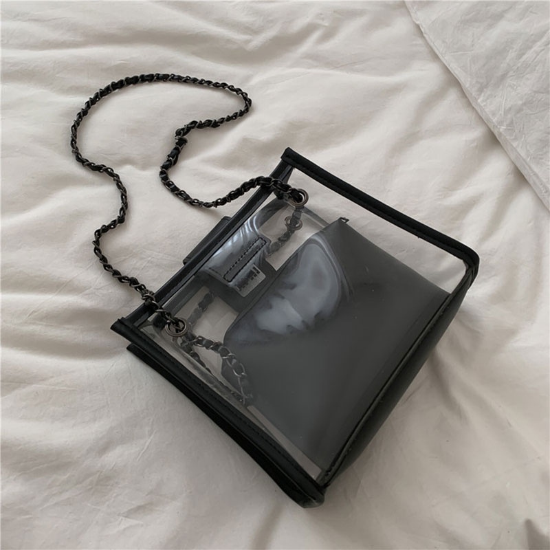 Túi Đeo Chéo Trong Suốt Phối Dây Xích Phong Cách Hàn Quốc Thời Trang Cho Nữ
