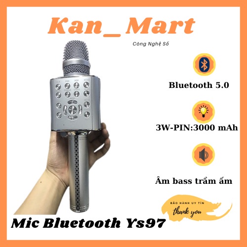 Micro karaoke bluetooth YS97 không dây, Loa karaoke bluetooth tích hợp loa bass,tress, Bảo hành 6 tháng