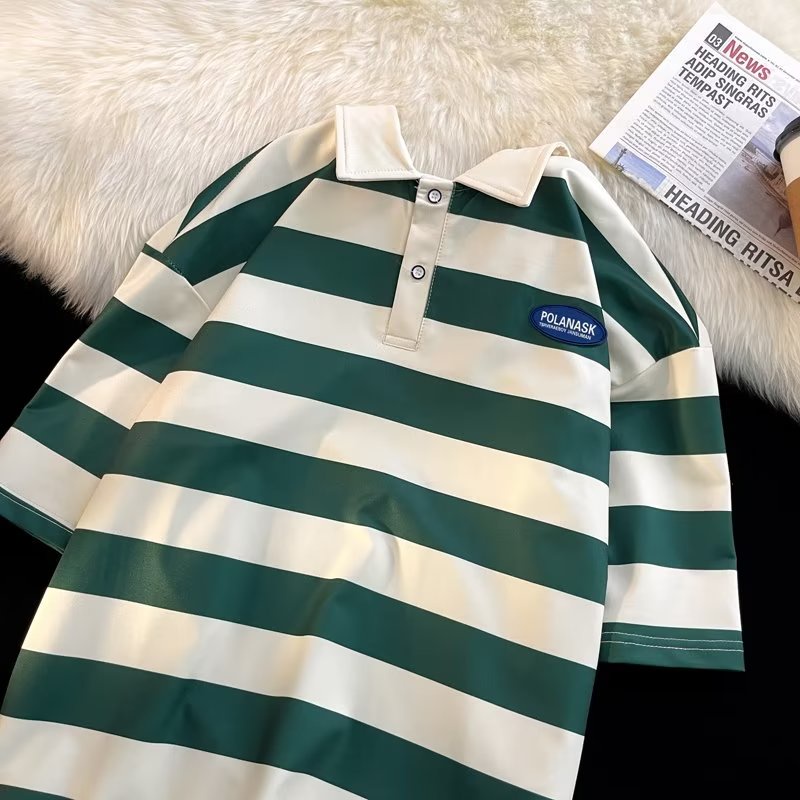 Áo Thun POLO Cotton Ngắn Tay Họa Tiết Kẻ Sọc Đính Hạt Thời Trang Mùa Hè Hàng Mới Dành Cho Bạn Nam