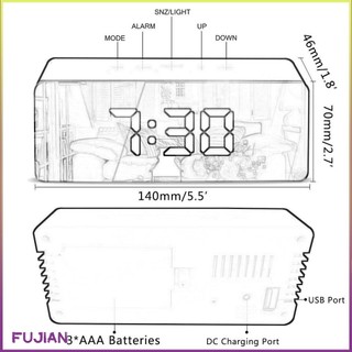 Led Temperature Display Digital Mirror Alarm Clock With Snooze Time Adjustable Brightness For Bedroom Office [B/1]