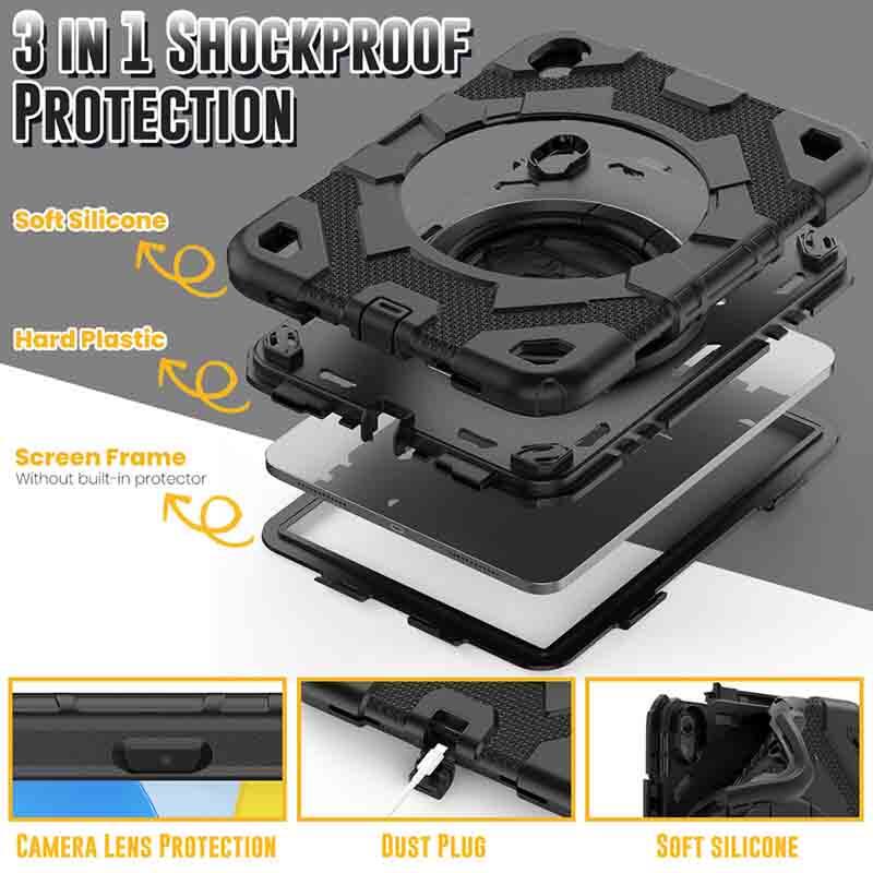 Ốp Máy Tính Bảng Chống Sốc Có Vòng Đỡ Xoay 360 Độ + Dây Đeo Cho iPad Pro 11 inch / iPad 10th 9th 8th 7th Gen / iPad Air 5 / Air 4 / Air 3 / iPad Pro 10.5