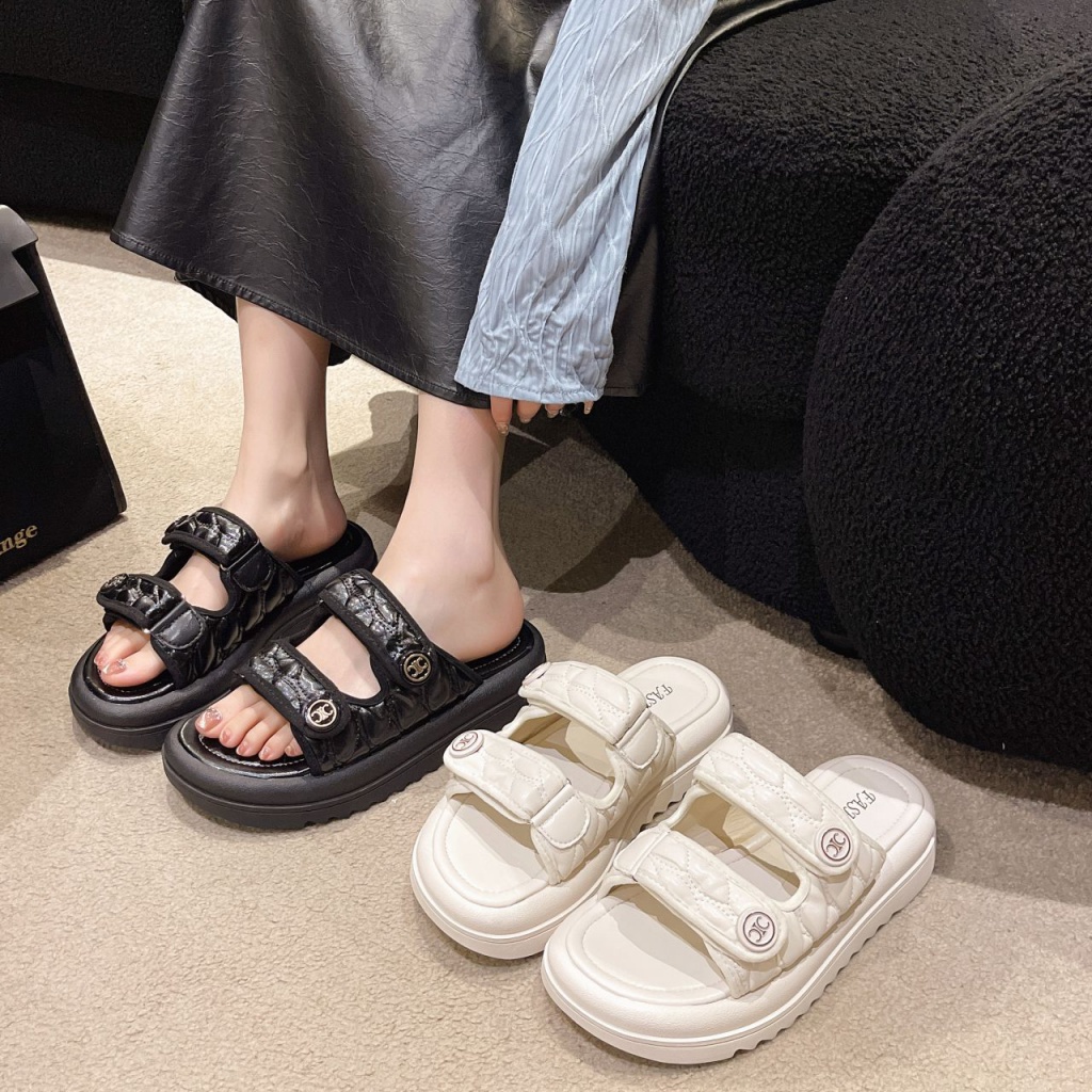Sandal Quai Dán Đế Phẳng Dày Dặn Phong Cách Thời Trang Mới Có Size Lớn 35-43 Dành Cho Nữ