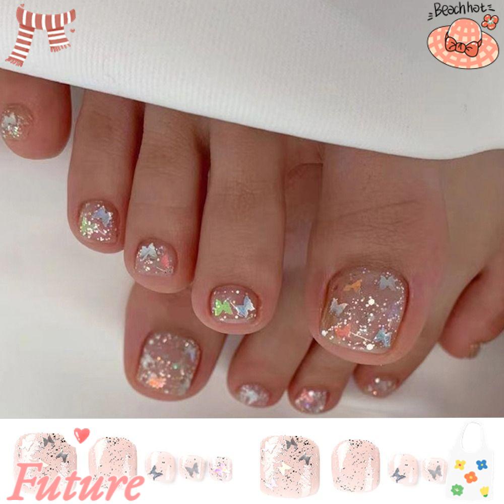 Set 24 Móng Chân Giả Dáng Vuông Phong Cách Pháp Cho Nữ