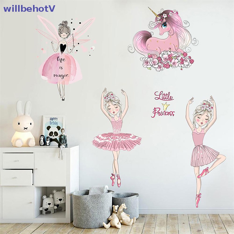 [WillbehotV] Sticker Dán Tường Phòng Bé Gái Múa Ba Lê Hoạt Hình Tháo Rời Được [Mới]