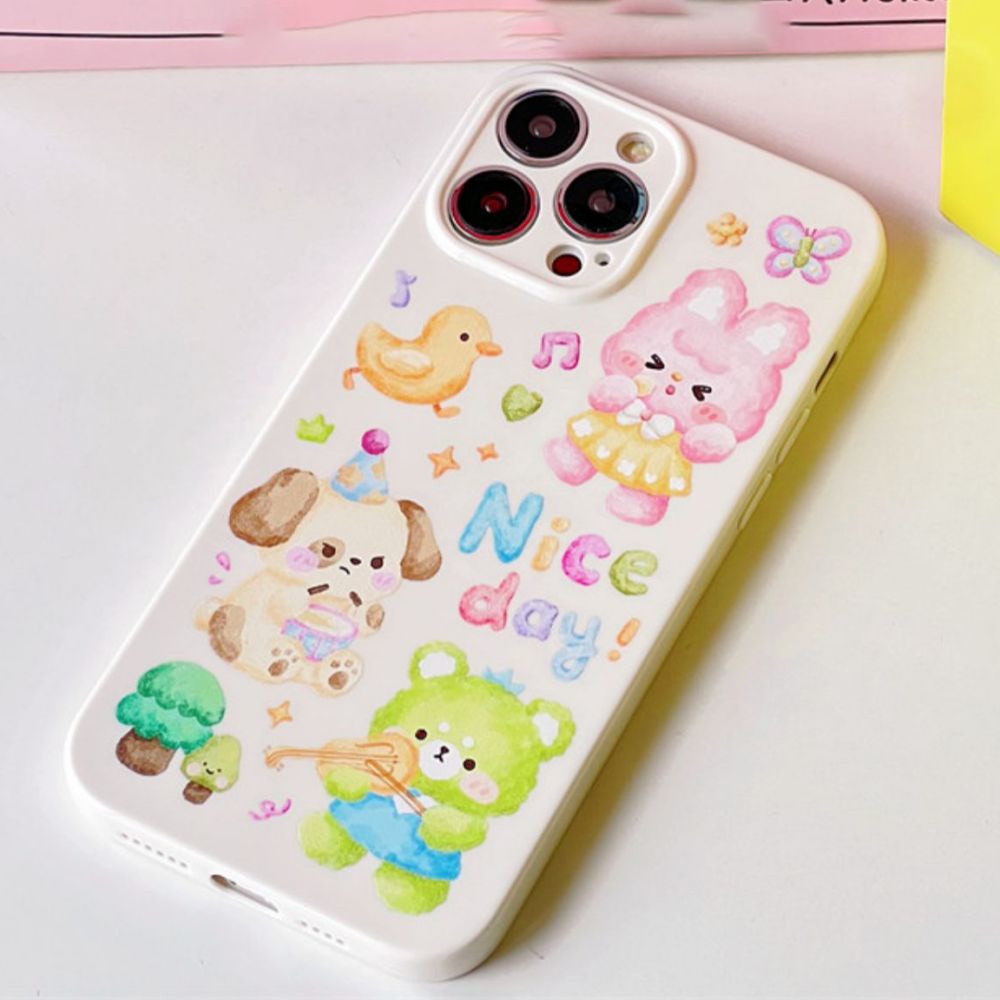 Ốp Điện Thoại TPU Mềm Chống Trầy Hình Thỏ Gấu Kiểu Tranh Sơn Dầu Cho IPhone 11 14 13 12 Pro Max