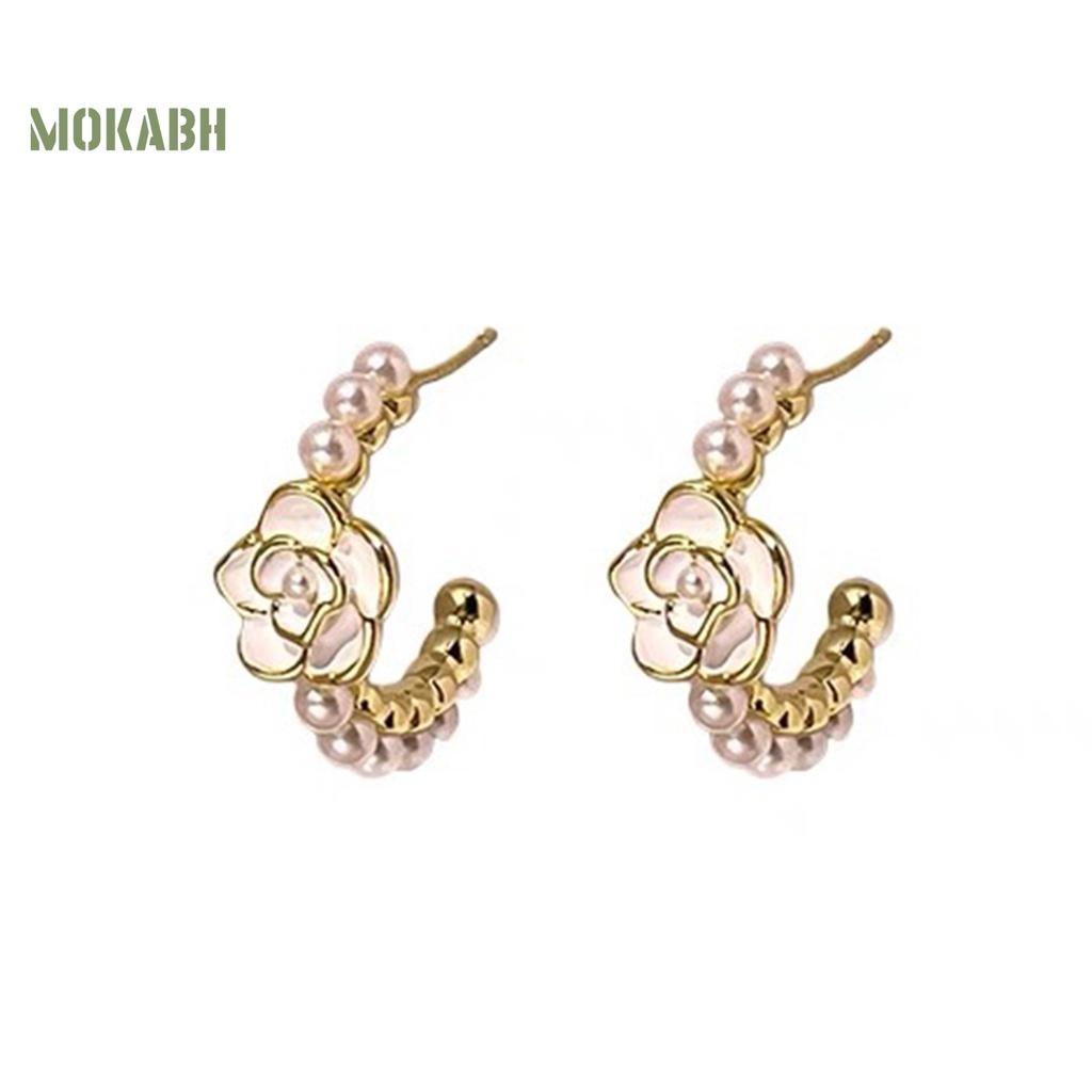 1 Đôi Bông Tai Tròn Đính Hoa Trà Phong Cách Pháp Thanh Lịch Không Phai Màu