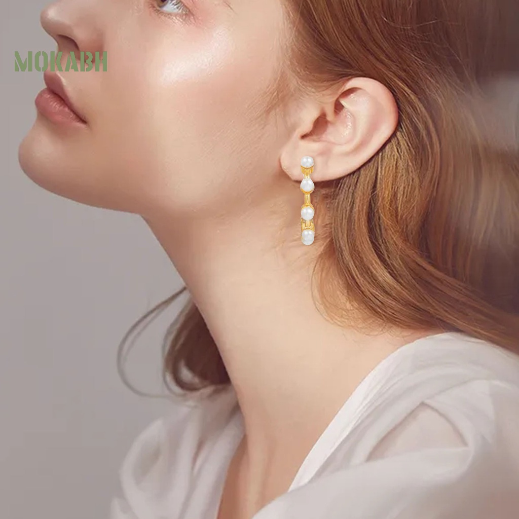 Set 6 Đôi Bông Tai Khoen Tròn Đính Ngọc Trai Giả Sang Trọng Cho Nữ