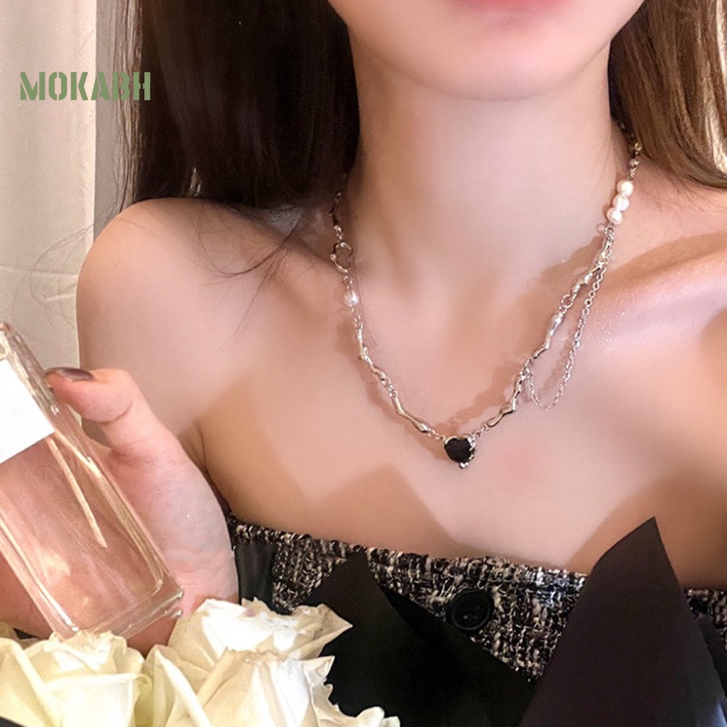 [Mới] Vòng cổ Mặt Hình Học Mạ Điện Đính Đá Zircon Khối Lượng Nhẹ Trang Trí Hình Trái Tim Màu Đen Có Thể Điều Chỉnh