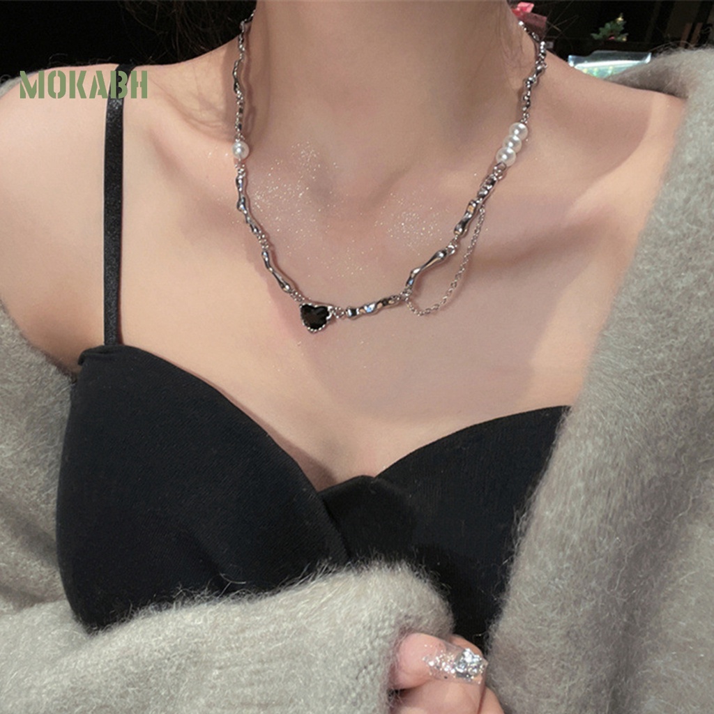 [Mới] Vòng cổ Mặt Hình Học Mạ Điện Đính Đá Zircon Khối Lượng Nhẹ Trang Trí Hình Trái Tim Màu Đen Có Thể Điều Chỉnh