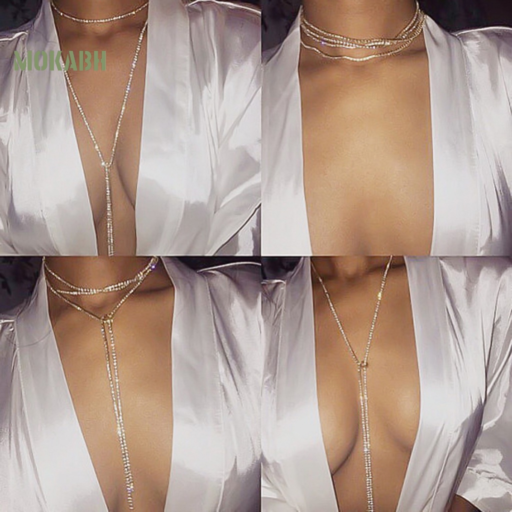 Vòng Cổ Choker Dáng Dài Đính Đá Lấp Lánh Thời Trang Dự Tiệc Cho Nữ