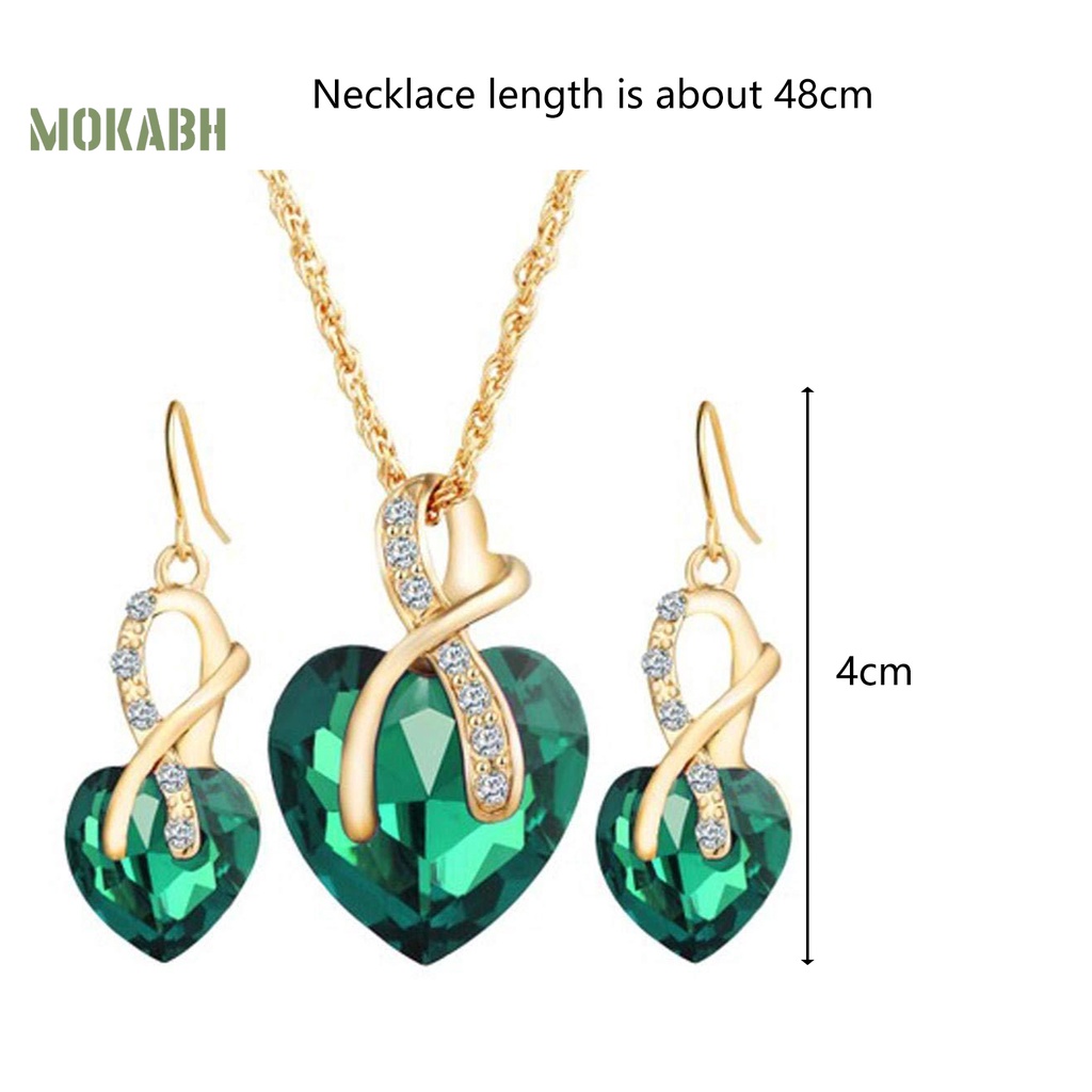 1 Set Vòng cổ Và Bông Tai Mặt Hình Trái Tim Đính Đá Ngọt Ngào Cho Nữ