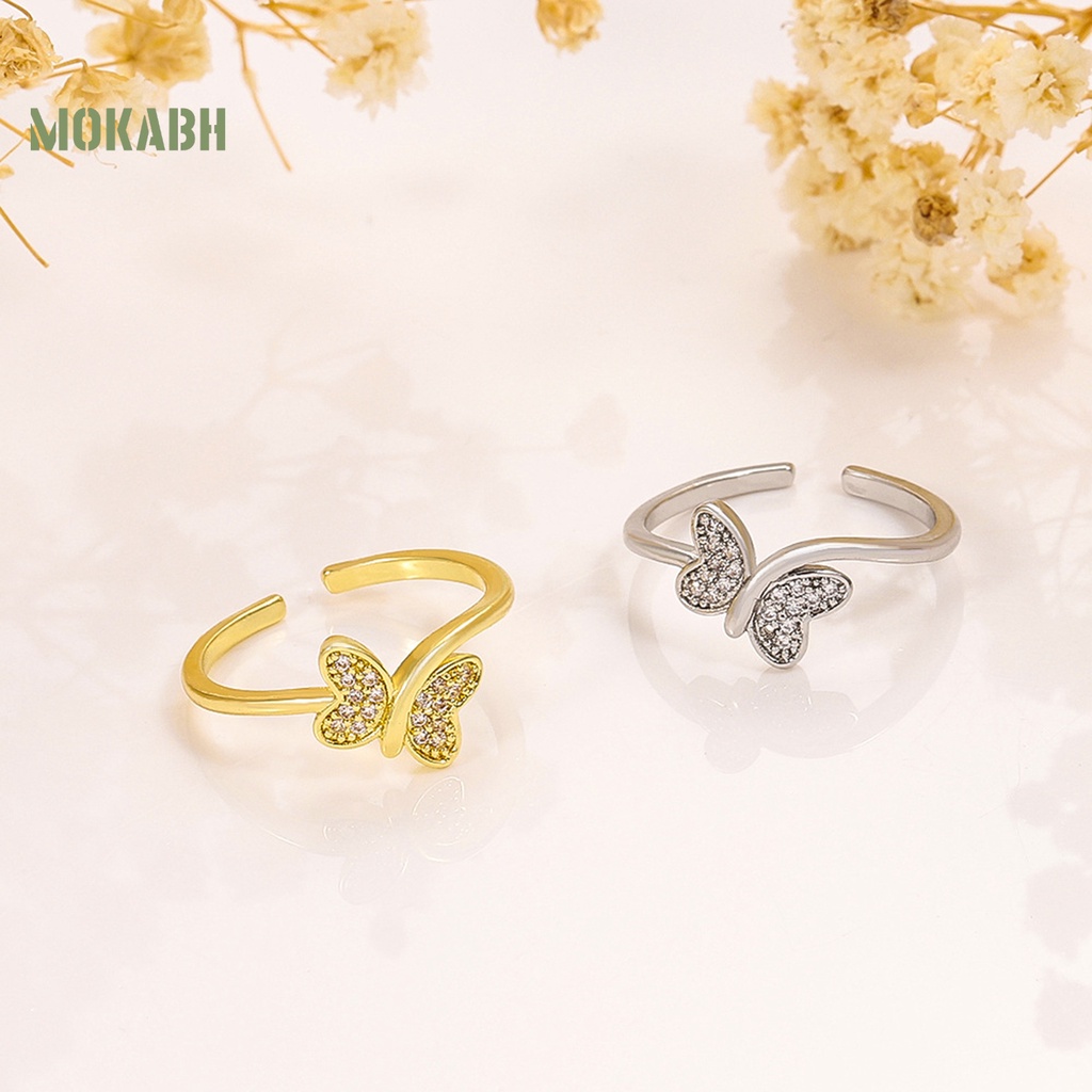 [Mới] Nhẫn Dạng Mở Đính Đá Hình Học Và Bướm Lấp Lánh Có Thể Điều Chỉnh