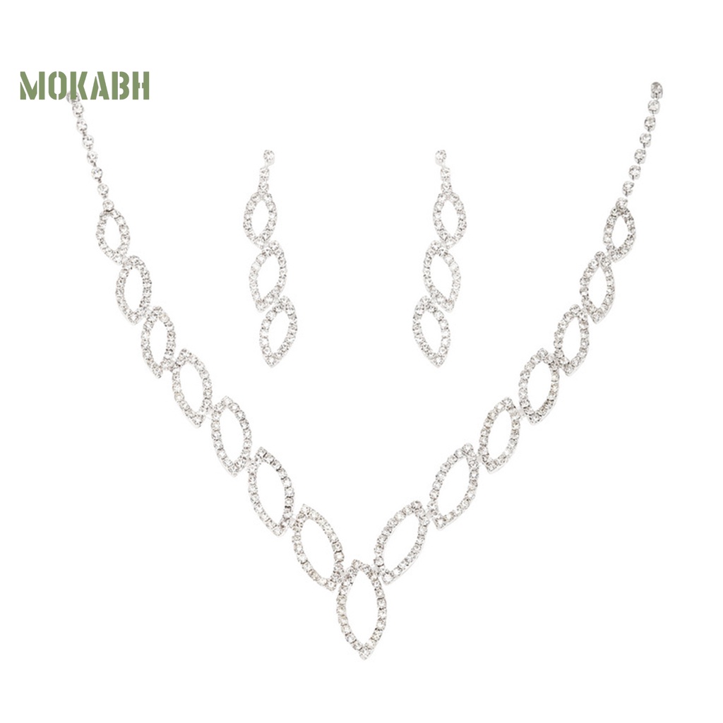 1 Bộ Vòng cổ + Bông Tai Hình Chiếc Lá Đính Đá Lấp Lánh Sang Trọng