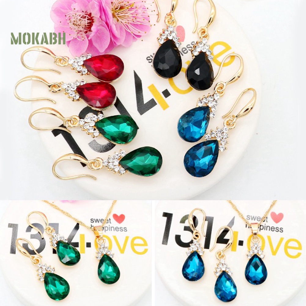 Bộ Vòng cổ + Bông Tai HìNh GiọT NướC ĐíNh Đá Vintage