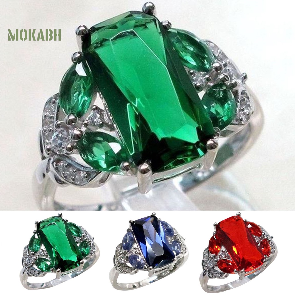 Nhẫn Hợp Kim Bản Rộng Đính Đá Quý Nhân Tạo Thanh Lịch Cho Nữ