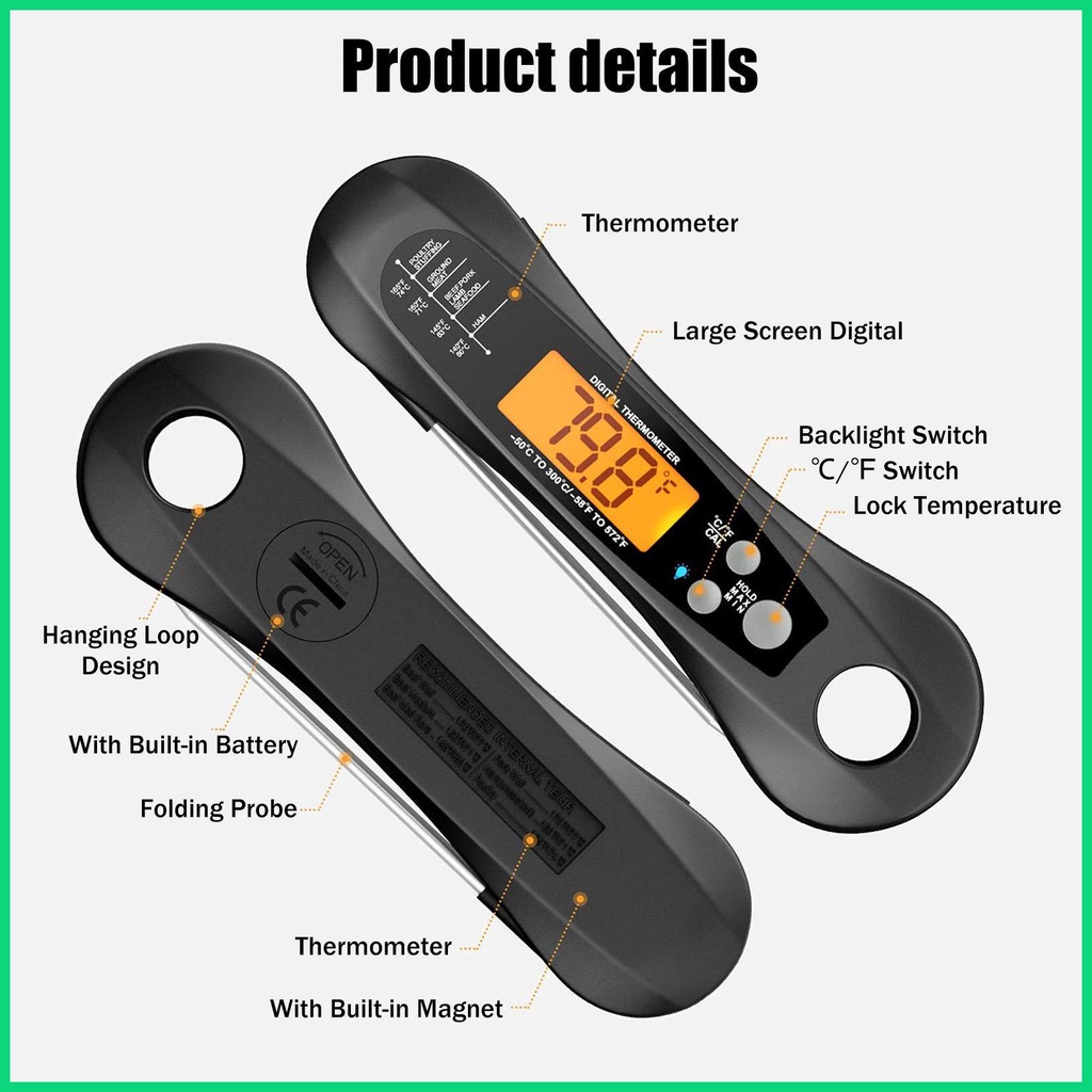Nhiệt Kế Kỹ Thuật Số Chống Thấm Nước Có Thể Gấp Gọn Tiện Dụng Cho Cand Jwvn