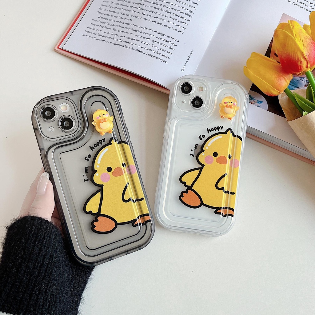 Ốp Điện Thoại TPU Dẻo Trong Suốt Họa Tiết Hoạt Hình Chú Vịt Vàng Dễ Thương Cho iPhone 14 Plus 13 12 11 Pro Max