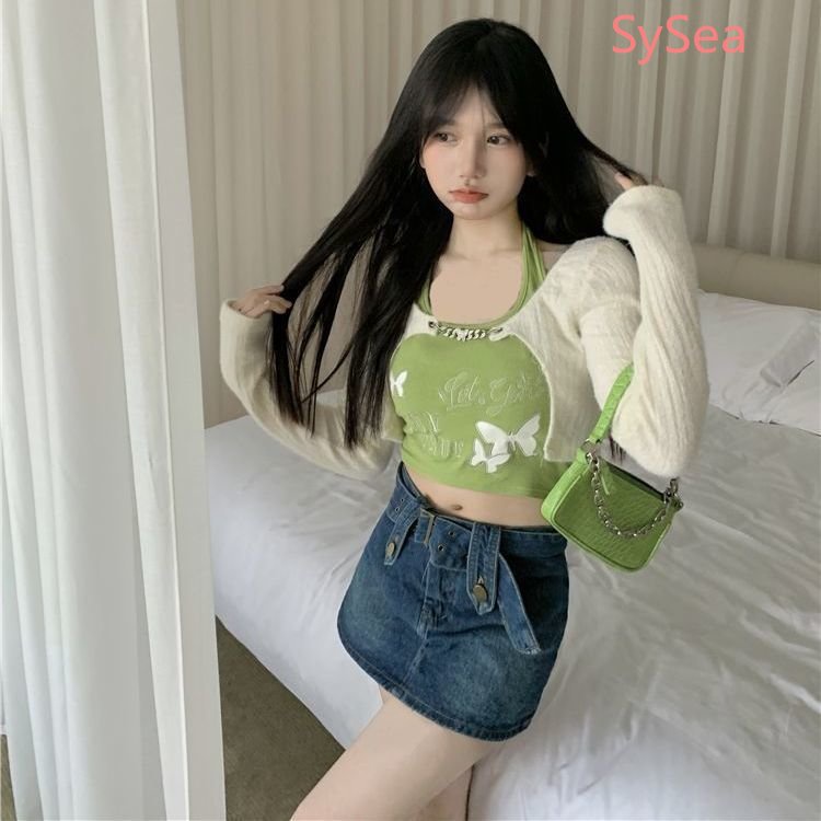 Bộ Áo Hai Dây + Áo Sơ Mi Thời Trang Mùa Hè Quyến Rũ Cho Nữ