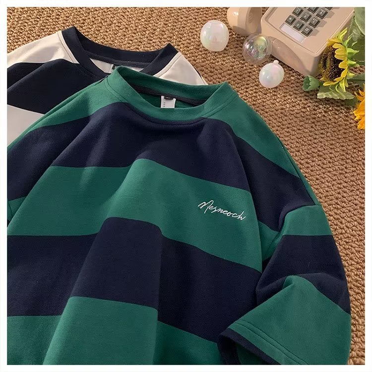 Áo Thun Tay Ngắn Họa Tiết Sọc Phong Cách Retro Thời Trang Cho Nam