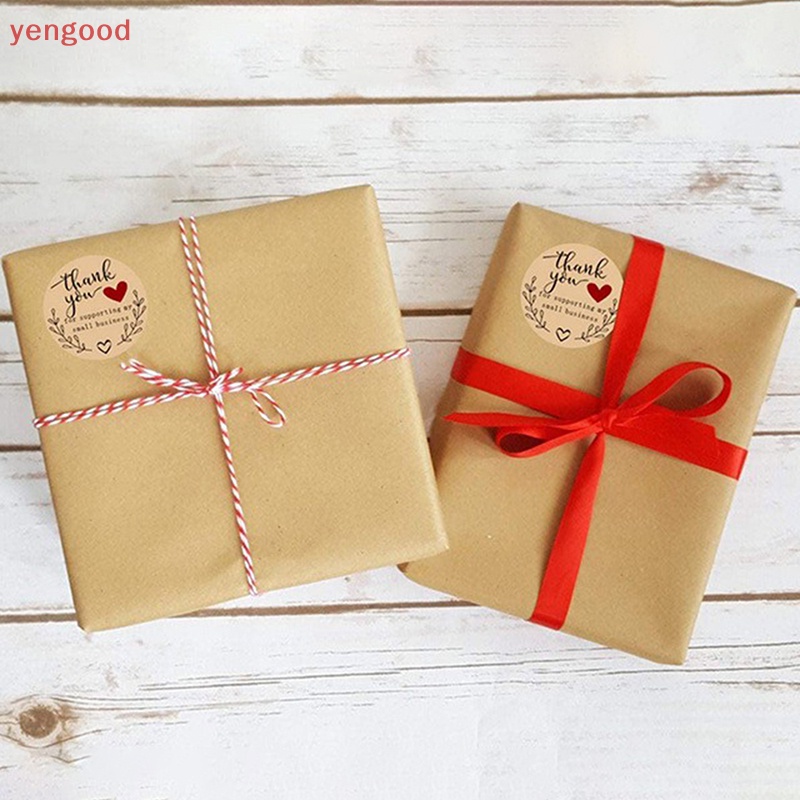 Set 500 Miếng Dán Giấy Kraft Hình Tròn In Chữ Thank you Trang Trí Đồ Thủ Công