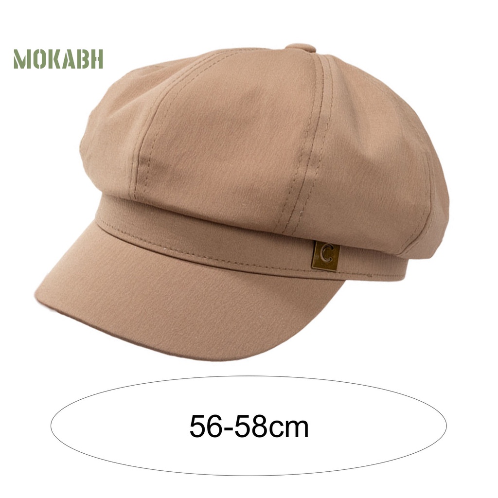 Abh [Mok] Mũ Beret Màu Trơn Họa Tiết In Logo Vòm Tròn Vành Ngắn Thời Trang Cho Nữ