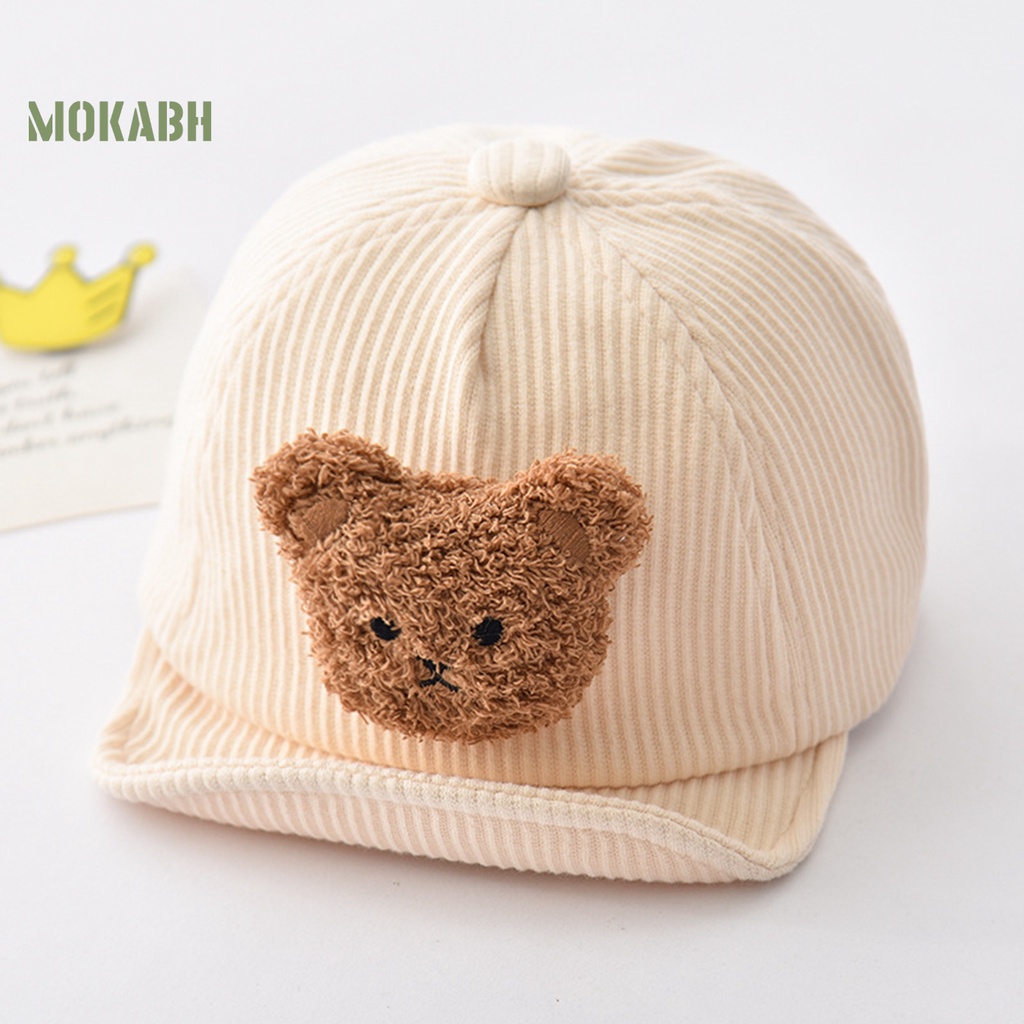 [Mok Abh] Mũ Bóng Chày Vành Rộng Mềm Mại Thoáng Khí Màu Trơn Họa Tiết Gấu Hoạt Hình Dành Cho Bé Trai Và Bé Gái