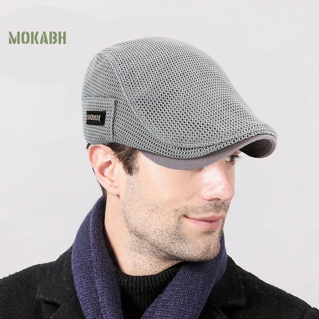 [Mok Abh] Mũ Beret Lưới Thoáng Khí Màu Trơn Khóa Cài Có Thể Điều Chỉnh Kích Thước Dành Cho Nam Giới