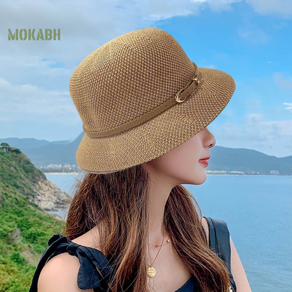 Nón Cối Giả Da Thoáng Khí Có Khóa Cài Thời Trang Mùa Hè Cho Nữ