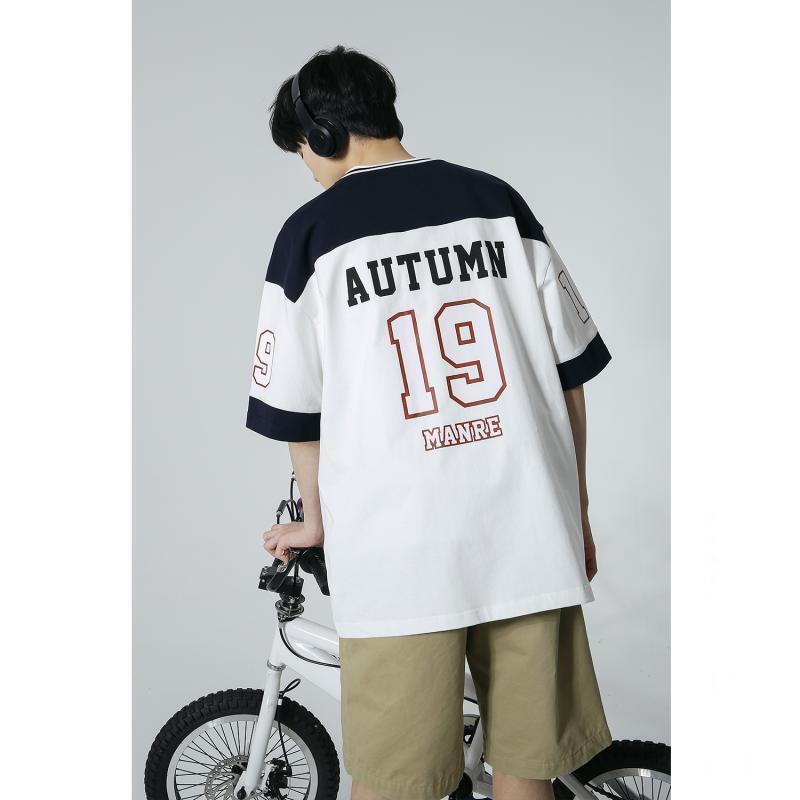 Áo Thun Tay Ngắn Dáng Rộng Màu Sắc Tương Phản Thời Trang Mùa Hè Cho Nam