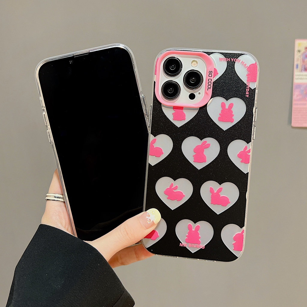 Ốp Điện Thoại TPU Mềm Nhám Họa Tiết Thỏ Hoạt Hình Màu Đen / Hồng Cho iPhone 11 13 12 14 Pro Max