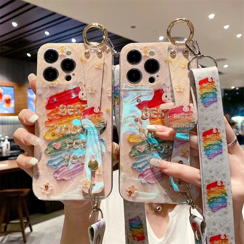 Ốp Điện Thoại Tranh Sơn Dầu Cầu Vồng Có Giá Đỡ Và Dây Đeo Chéo Cho iPhone 14 13 12 Pro Max 14 Plus 11