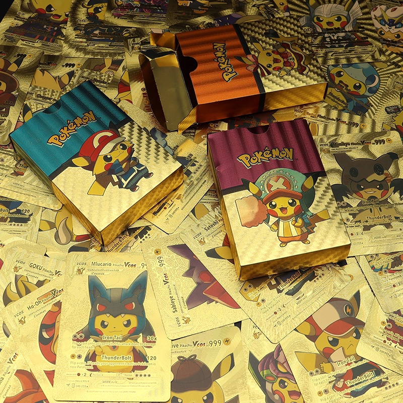Bộ 55 Thẻ Bài Pokemon, Kim Mạ Vàng Cầu Vồng, Pikachu Người Nhện Luffy Thẻ cao cấp Trò Chơi, món quà sinh nhật của trẻ em