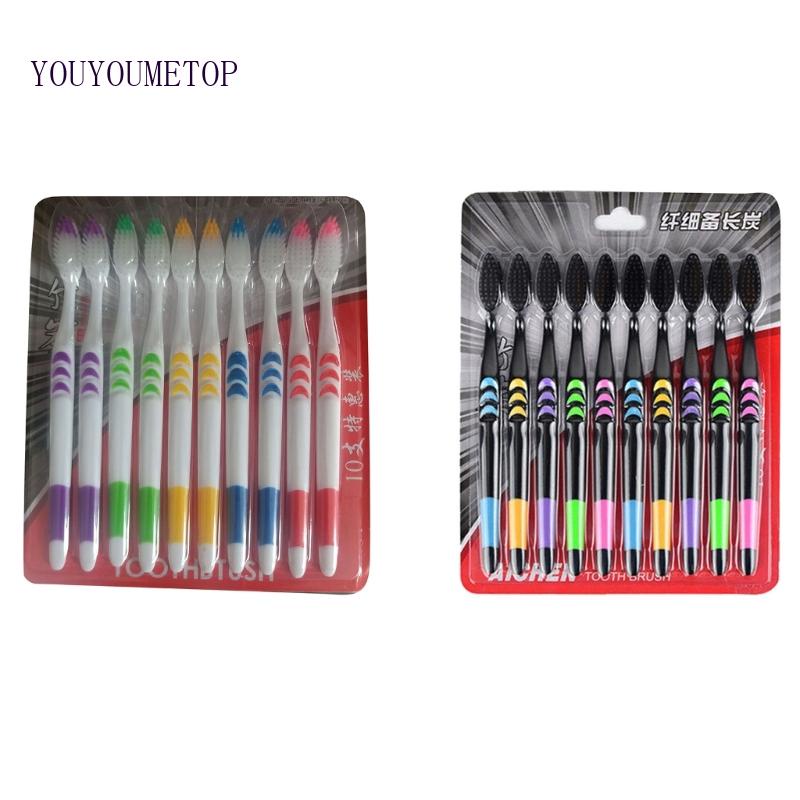 Set 10 Bàn Chải Đánh Răng Sợi Tre Mềm Mại Cho Người Lớn