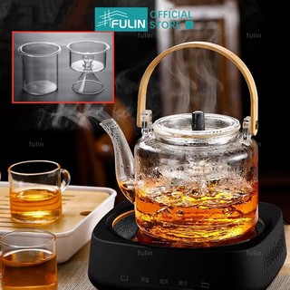 Ấm trà bằng thủy tinh tay cầm tre dung tích 1100ml