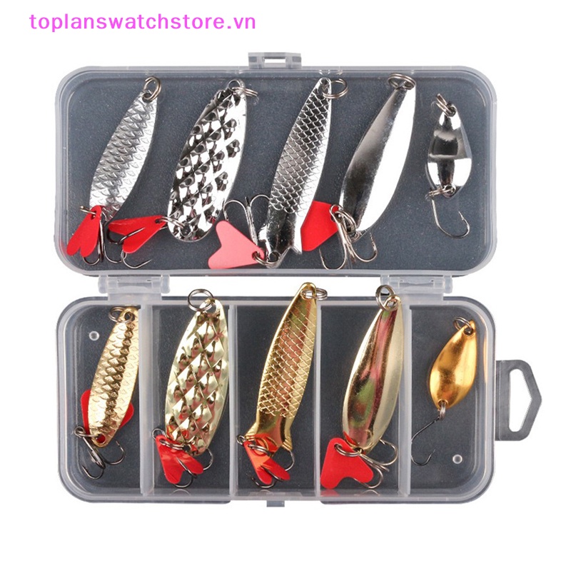Set 10 Mồi Câu Cá Giả Bằng Kim Loại Màu Vàng / Bạc