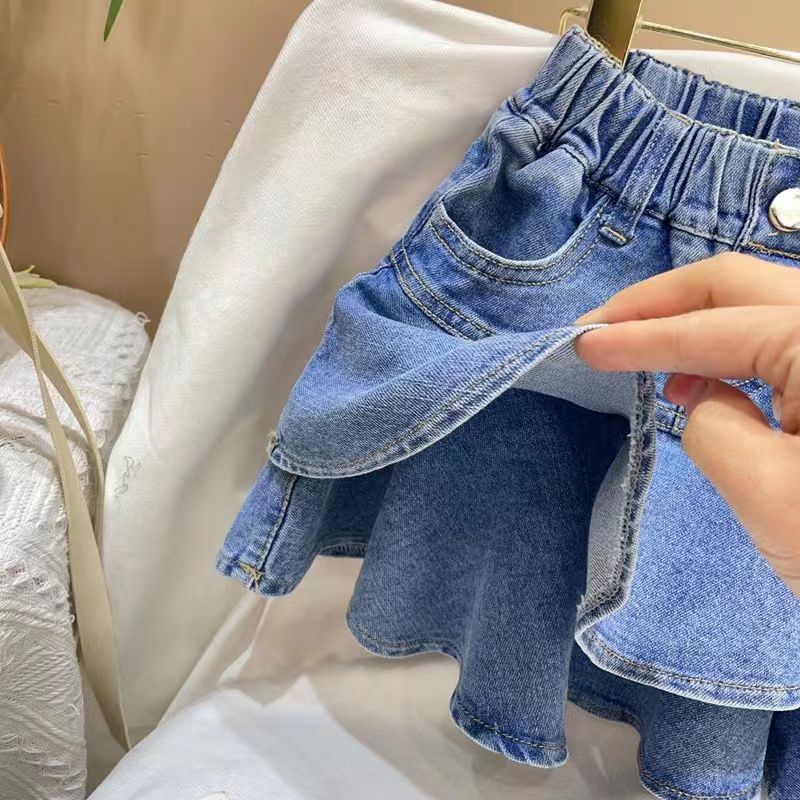 Chân Váy Denim Viền Bèo Phong Cách Hàn Quốc Thời Trang Xuân Hè Xinh Xắn Cho Bé Gái