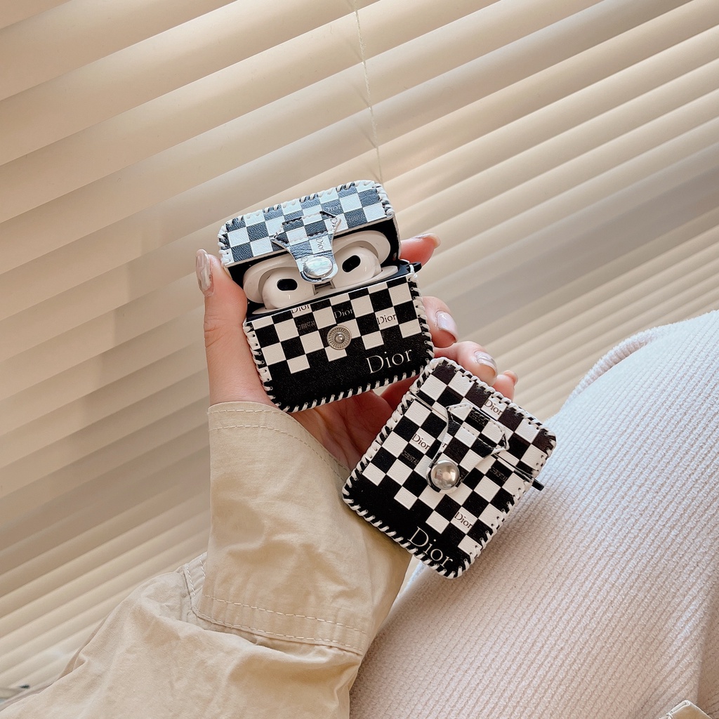 Vỏ Bảo Vệ Hộp Sạc Tai nghe không dây AirPods 1 / 2 gen3 pro2 2022 Bằng Da PU Hình Vuông Kiểu Dáng Thời Trang