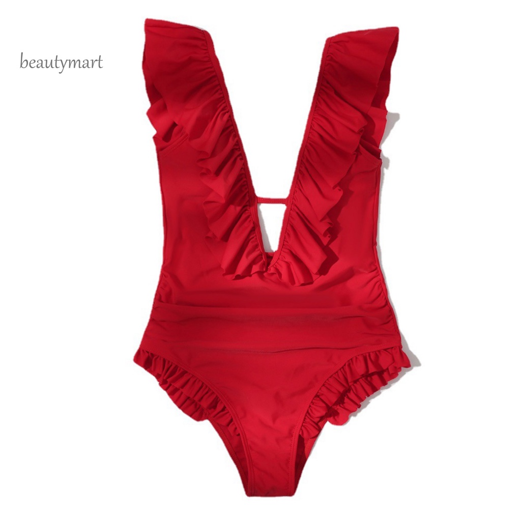 [beautymart] Bộ Đồ Bơi Một Mảnh Bằng Polyester Viền Bèo Hở Lưng Thoải Mái Gợi Cảm Mùa Hè Cho Spa