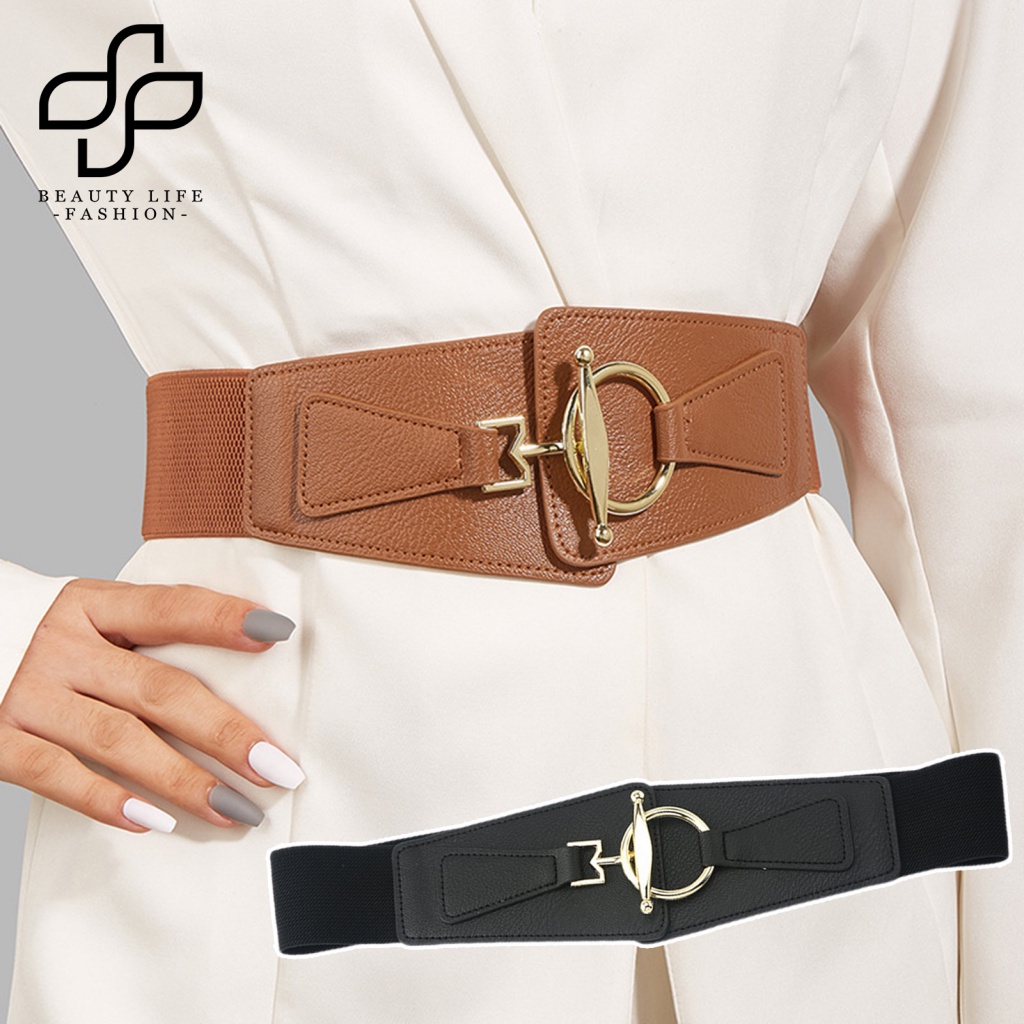 Thắt Lưng Giả Da Bản Rộng Co Giãn Tốt Màu Trơn Thời Trang Cho Nữ