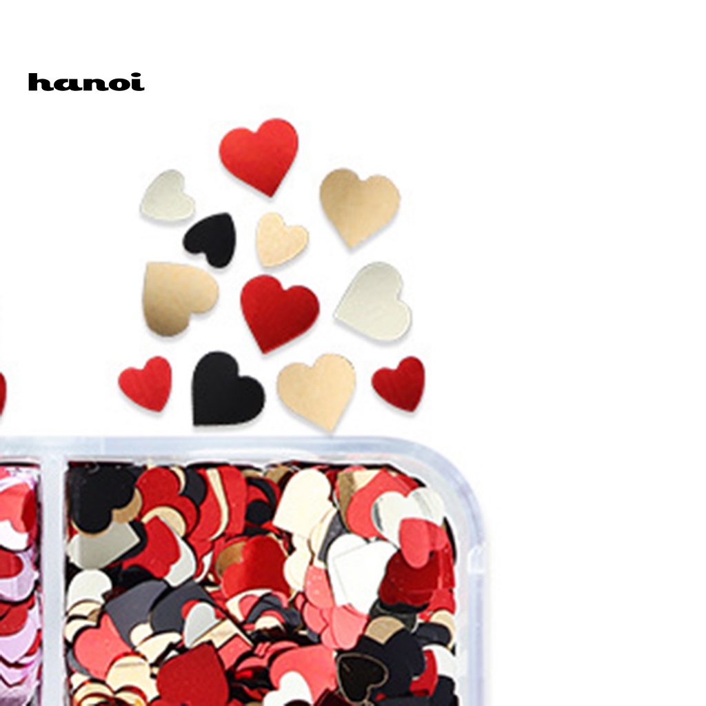 1 Hộp Kim Sa Phản Quang 6 Ngăn Trái Tim Trang Trí Móng Tay DIY
