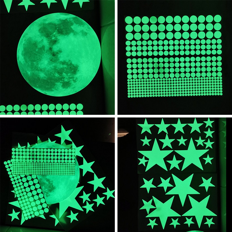 Miếng Dán Tường Hình Mặt Trăng Và Ngôi Sao Màu Dạ Quang Sáng Tạo