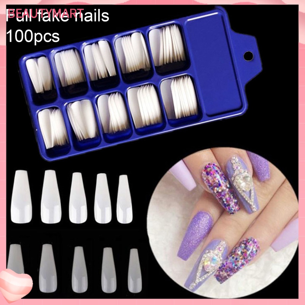 Bộ 100 Móng Tay Giả Trong Mờ Không Cần Keo Dán Thời Trang