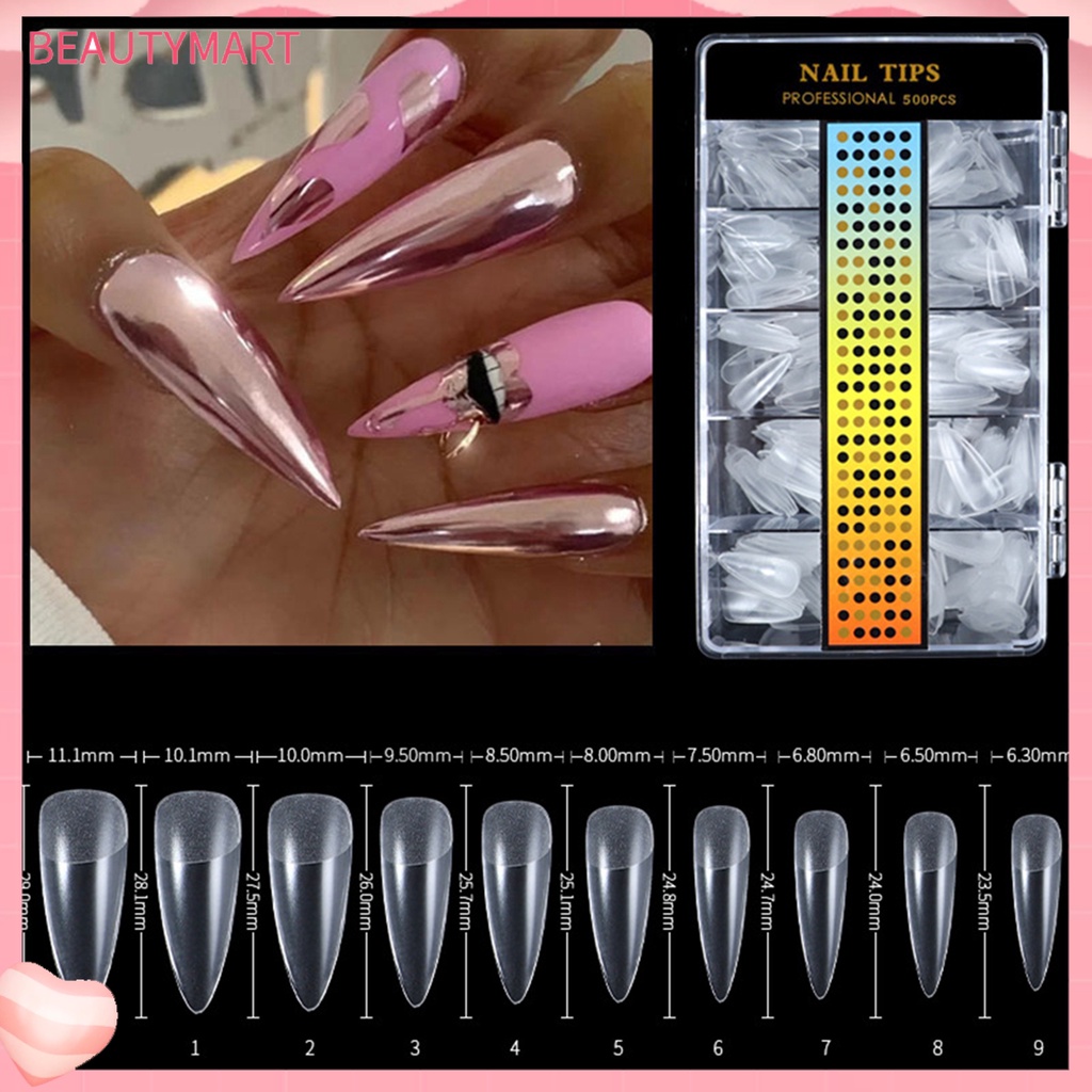 Bộ 500 Móng Tay Giả Cong Chữ C Trong Suốt Dùng Trang Trí Móng Nghệ Thuật DIY