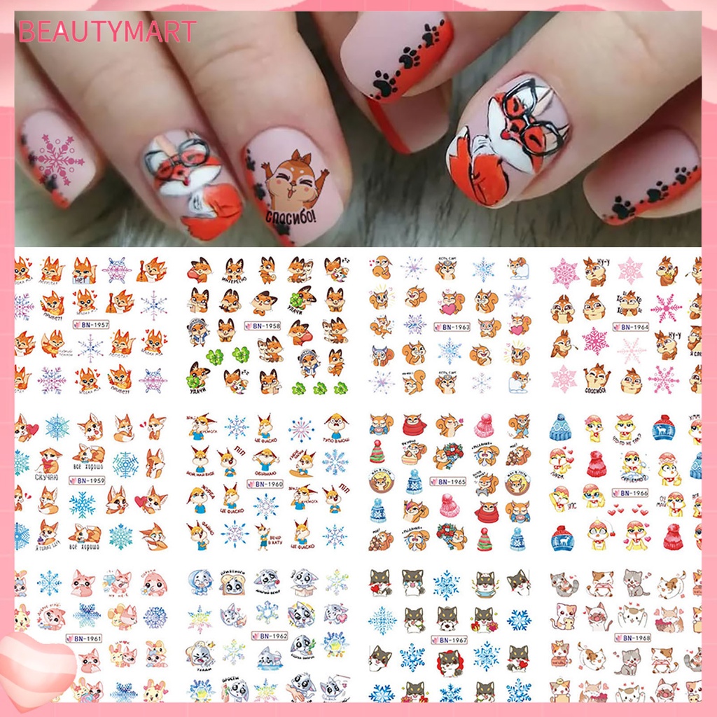 Miếng Dán Trang Trí Móng Tay Họa Tiết Bông Tuyết Giáng Sinh 3D Nhiều Màu Holographic