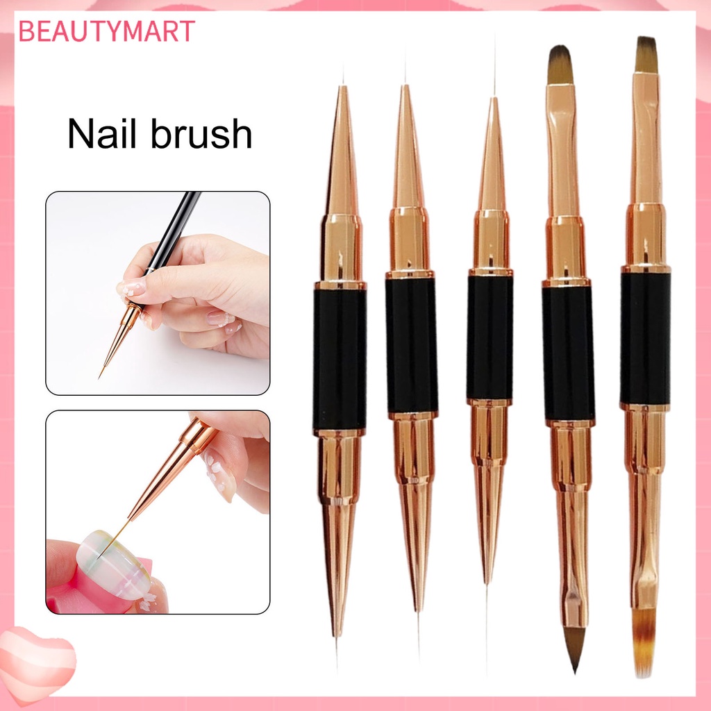 Set 5 Cọ Vẽ Móng Nghệ Thuật Hai Đầu Lông Mềm Mại Màu Vàng Hồng DIY
